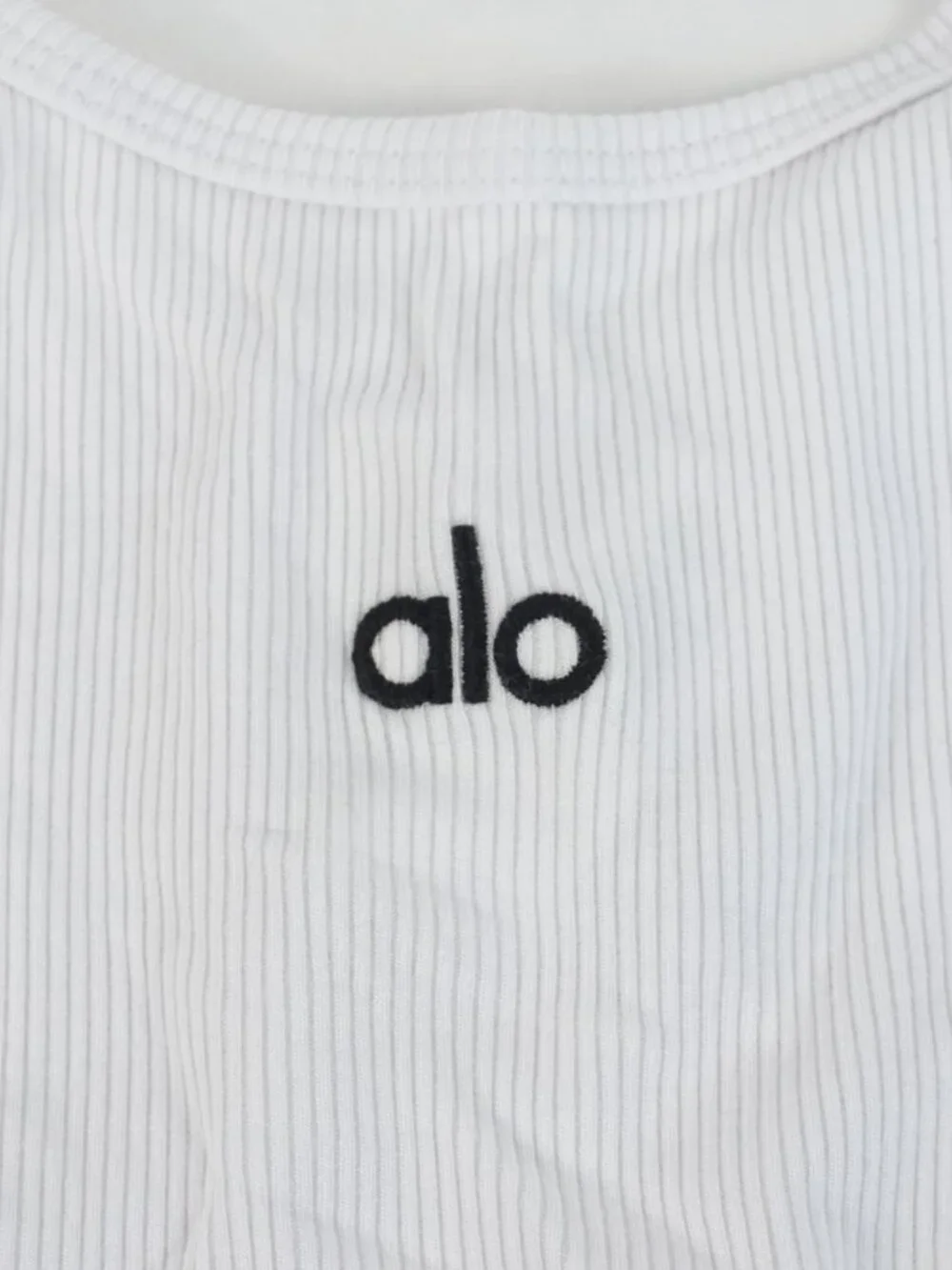 ALO Yoga White Ribbed Tank Top with Black Logo